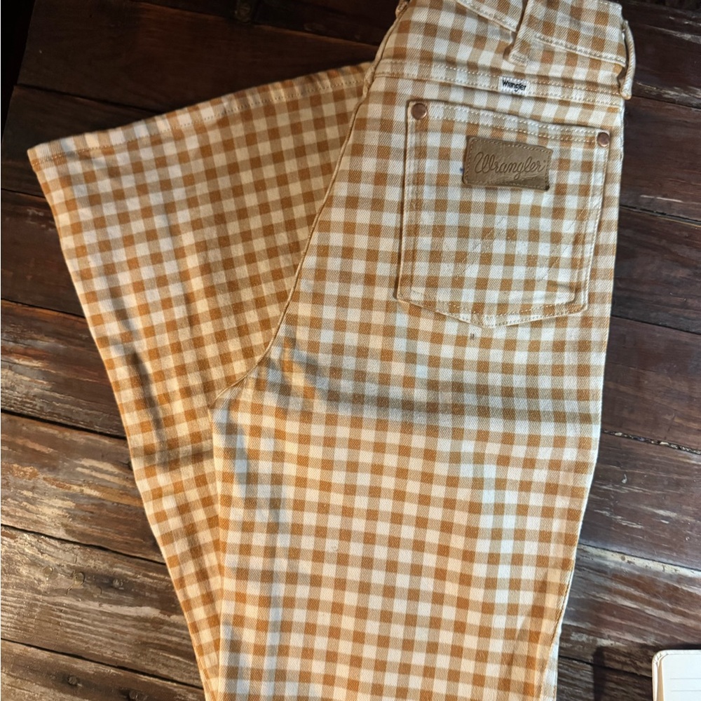 Wrangler Women's Tan Checkered Flare Jeans